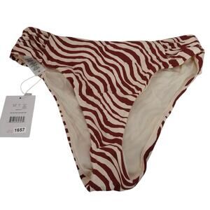 New Andie Swim Ruched Side Bottom Medium Bias Stripe Truffle Red 1657-15